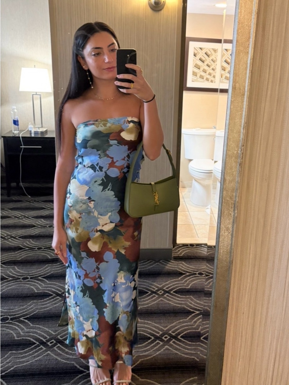 12th Tribe Strapless Floral Maxi Dress in Blue, Green and Cream - Picture 5 of 5